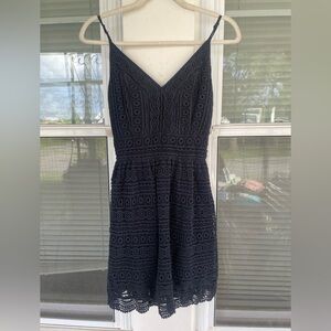 Abercrombie & Fitch V-Neck Cami Mini Dress Blue Eyelet Lace Stretch Y2K